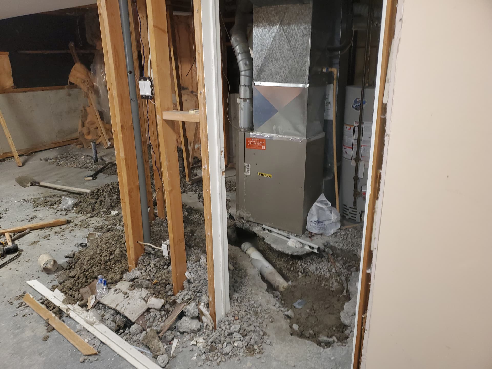 Mechanical room area during underground rough-in