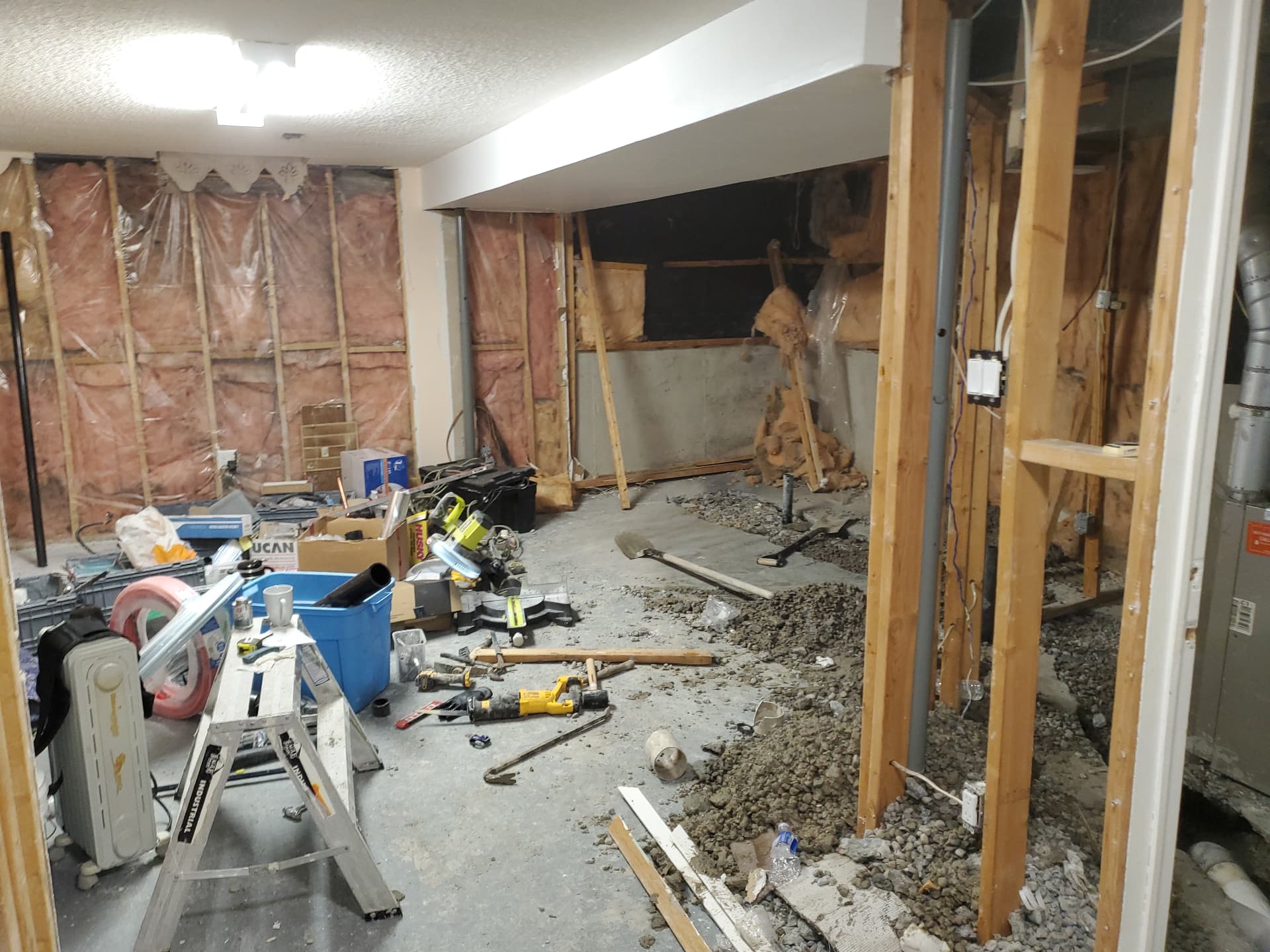 Basement stripped back to framing during demolition